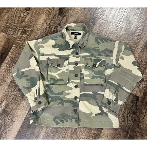 Camouflage Women's Oversized‎ Shirt Jacket Shacket Women's Small 100% Cotton - Picture 5 of 14